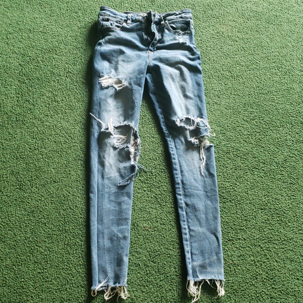 Destructed ae high rise jeans